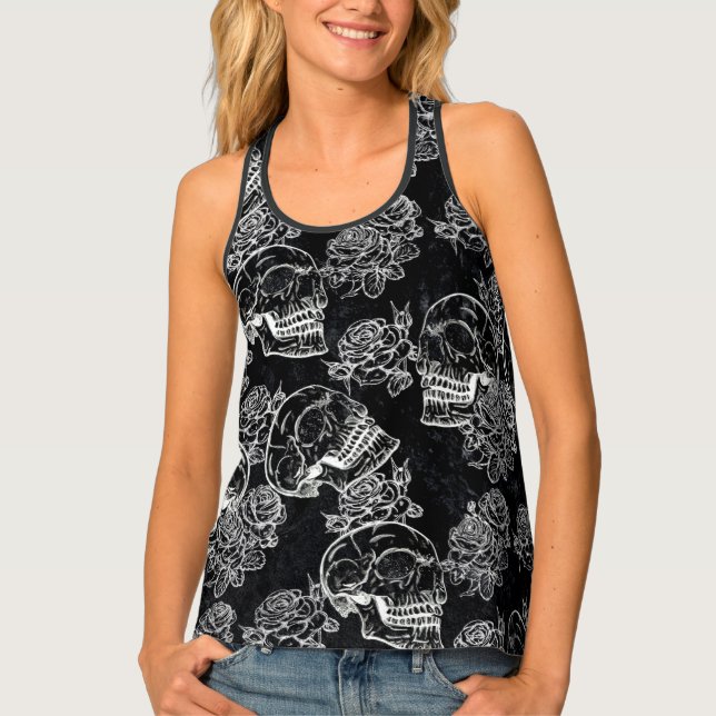 Skulls and Chalk Roses | Gothic Glam Funky Grunge Tank Top (Front)