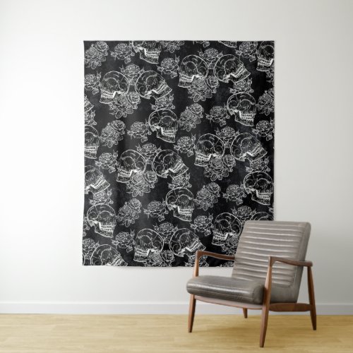 Skulls and Chalk Roses  Gothic Glam Funky Grunge Tapestry