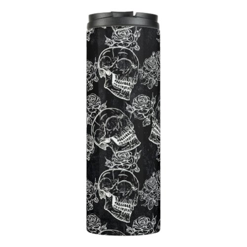 Skulls and Chalk Roses  Gothic Glam Funky Grunge Thermal Tumbler