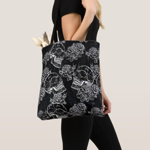 Skulls and Chalk Roses  Gothic Glam Funky Grunge Tote Bag