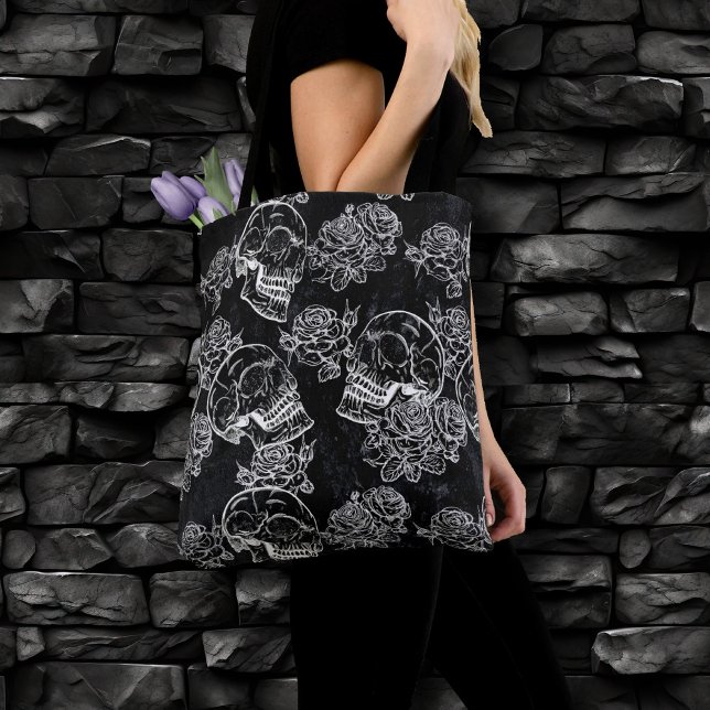 Skulls and Chalk Roses | Gothic Glam Funky Grunge Tote Bag (Creator Uploaded)
