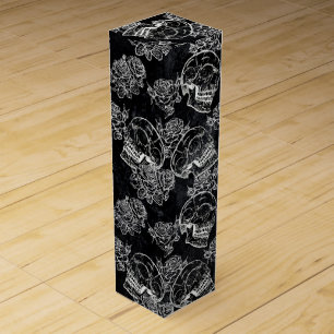 Skulls and Chalk Roses Gothic Glam Funky Grunge Wine Box