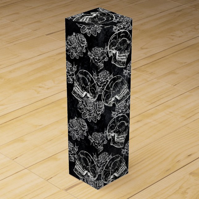 Skulls and Chalk Roses | Gothic Glam Funky Grunge Wine Box (Front)