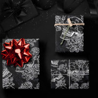 Skulls and Chalk Roses | Gothic Glam Funky Grunge Wrapping Paper Sheets