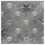 Skulls and Charcoal Damask on Grey Fabric