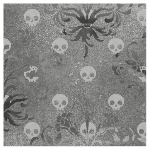 Skulls and Charcoal Damask on Grey Fabric