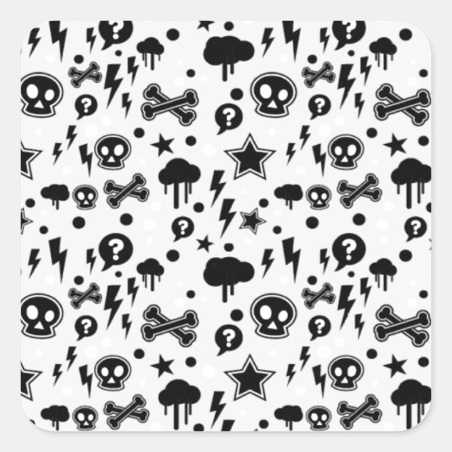 Skulls And Cross Bones Clouds Lighting Bolts Square Sticker (Front)