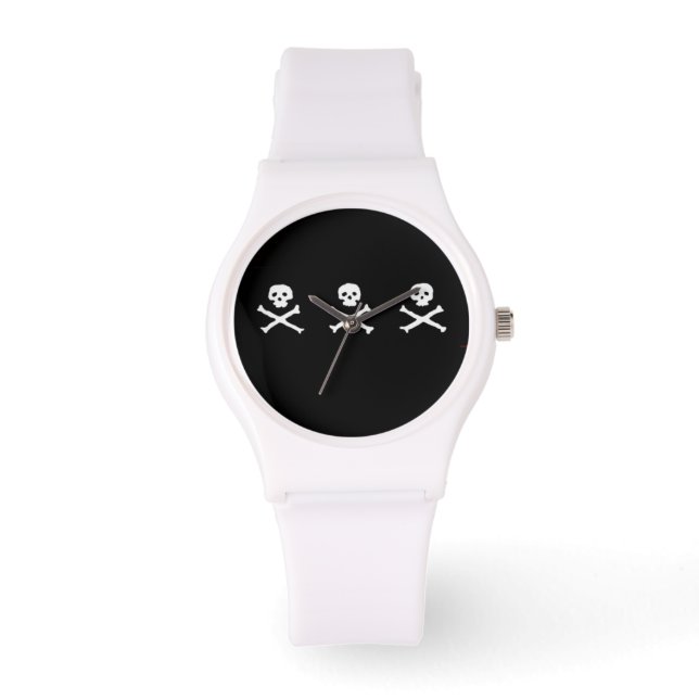 SKULLS AND CROSSED BONES BLACK WHITE PIRATE FLAG WATCH (Front)