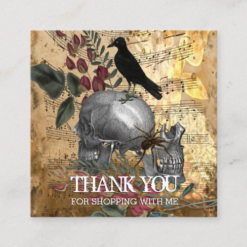 Skulls and Crow Thank You Logo Square Business Card