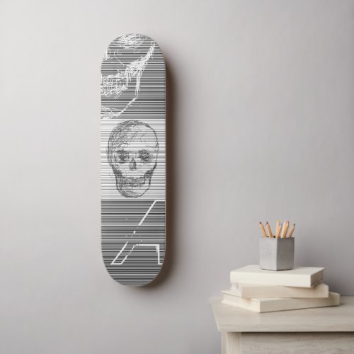 Skulls and Custom Initial Letter Black and White  Skateboard