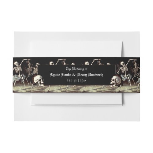 Skulls and Dancing Skeletons Gothic Wedding Invitation Belly Band