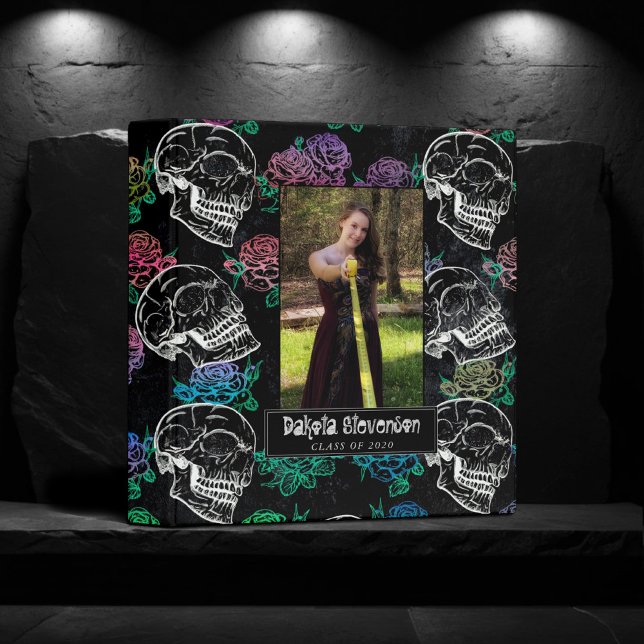 Skulls and Dark Roses | Funky Glam Graduation 3 Ring Binder (Creator Uploaded)
