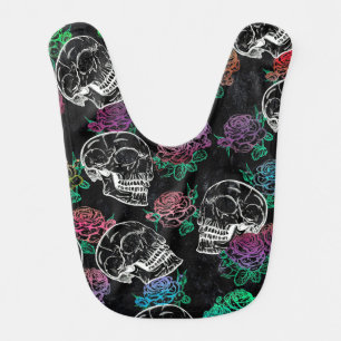 Skulls and Dark Roses   Funky Glam Ombre Grunge Baby Bib