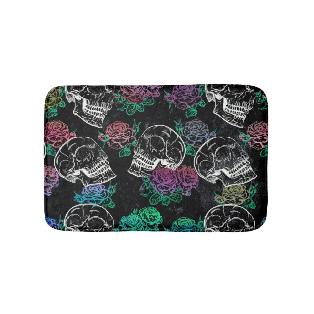 Skulls and Dark Roses | Funky Glam Ombre Grunge Bath Mat (Front)