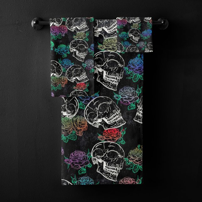 Skulls and Dark Roses | Funky Glam Ombre Grunge Bath Towel Set (Creator Uploaded)