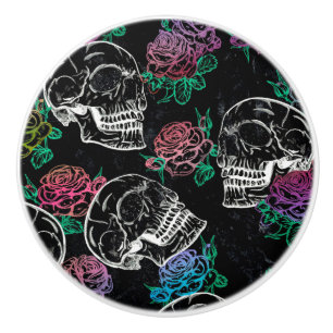 Skulls and Dark Roses   Funky Glam Ombre Grunge Ceramic Knob