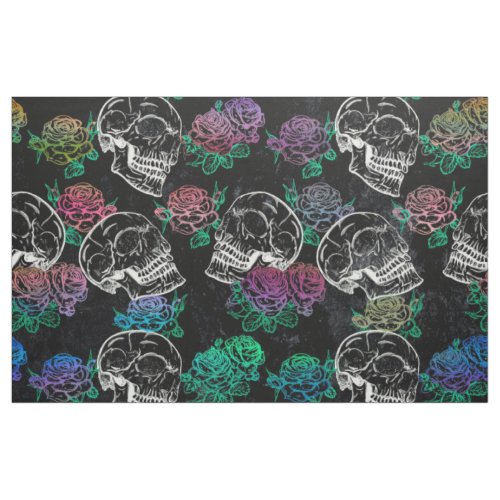 Skulls and Dark Roses  Funky Glam Ombre Grunge Fabric