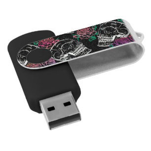 Skulls and Dark Roses Funky Glam Ombre Grunge Flash Drive