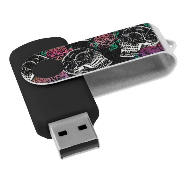 Skulls and Dark Roses | Funky Glam Ombre Grunge Flash Drive (Angled)