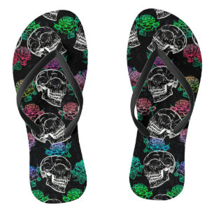 Skulls and Dark Roses   Funky Glam Ombre Grunge Flip Flops