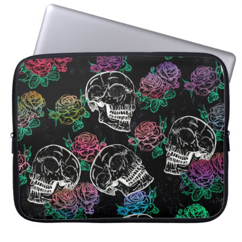 Skulls and Dark Roses  Funky Glam Ombre Grunge Laptop Sleeve
