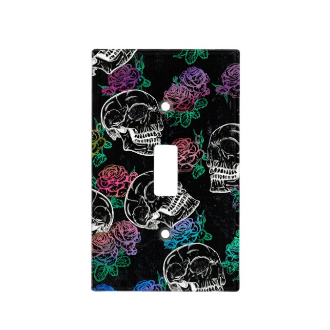 Skulls and Dark Roses | Funky Glam Ombre Grunge Light Switch Cover (Front)