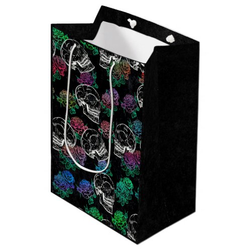 Skulls and Dark Roses  Funky Glam Ombre Grunge Medium Gift Bag