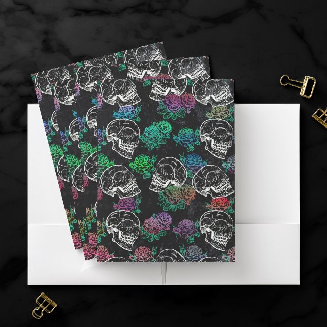 Skulls and Dark Roses | Funky Glam Ombre Grunge Pocket Folder (Creator Uploaded)