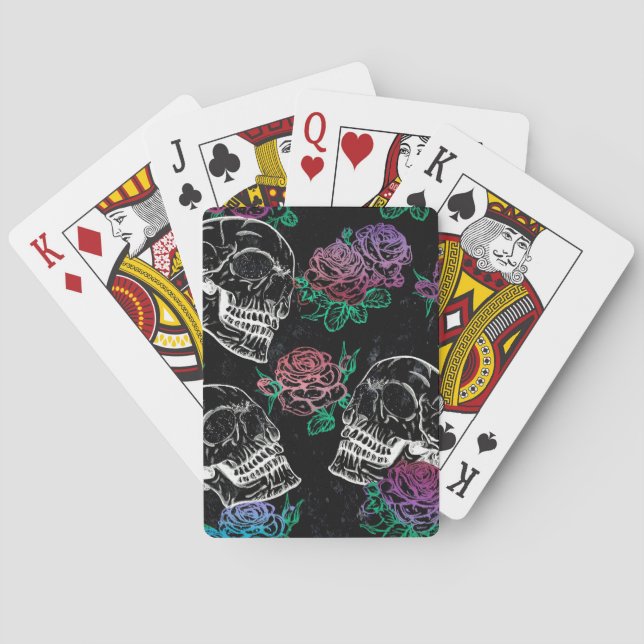 Skulls and Dark Roses | Funky Glam Ombre Grunge Poker Cards (Back)