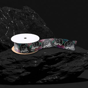 Skulls and Dark Roses Funky Glam Ombre Grunge Satin Ribbon