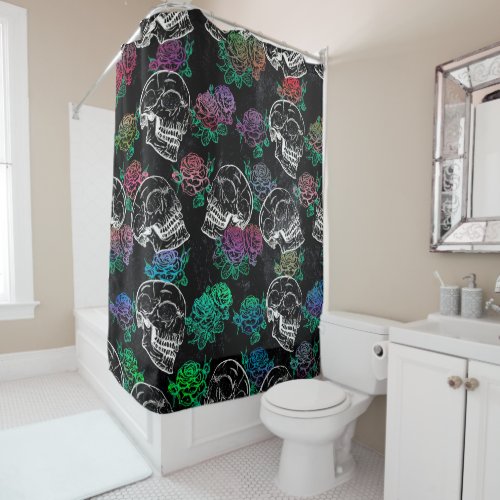 Skulls and Dark Roses  Funky Glam Ombre Grunge Shower Curtain