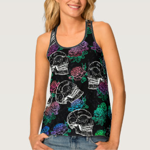 Skulls and Dark Roses Funky Glam Ombre Grunge Tank Top