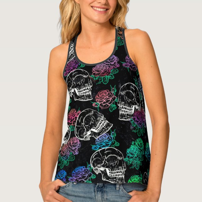 Skulls and Dark Roses | Funky Glam Ombre Grunge Tank Top (Front)