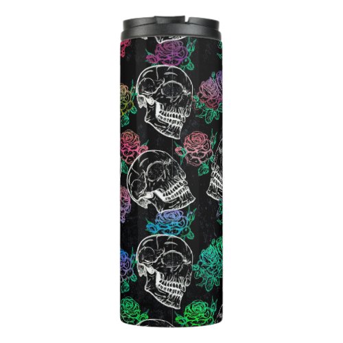Skulls and Dark Roses  Funky Glam Ombre Grunge Thermal Tumbler