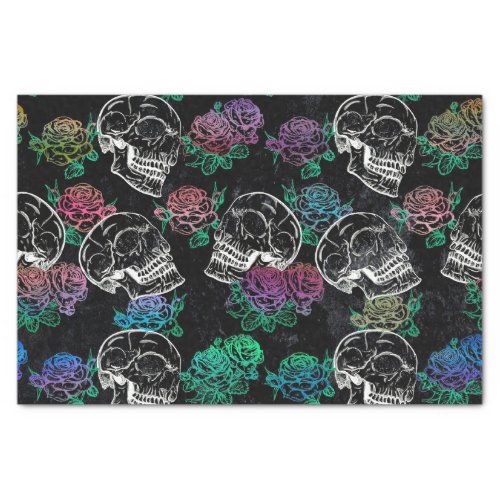Skulls and Dark Roses  Funky Glam Ombre Grunge Tissue Paper