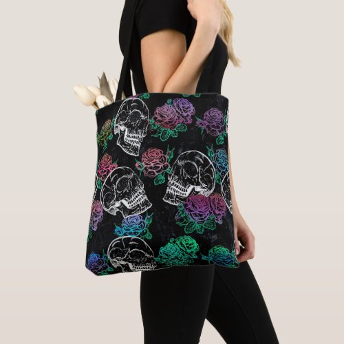 Skulls and Dark Roses  Funky Glam Ombre Grunge Tote Bag