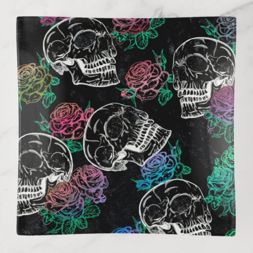 Skulls and Dark Roses  Funky Glam Ombre Grunge Trinket Tray