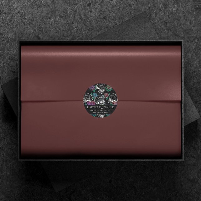 Skulls and Dark Roses | Funky Glam Ombre Thank You Classic Round Sticker (Creator Uploaded)