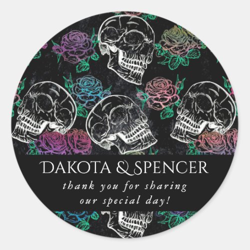 Skulls and Dark Roses  Funky Glam Ombre Thank You Classic Round Sticker