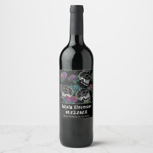 Skulls and Dark Roses  Funky Glam Ombre Thank You Wine Label