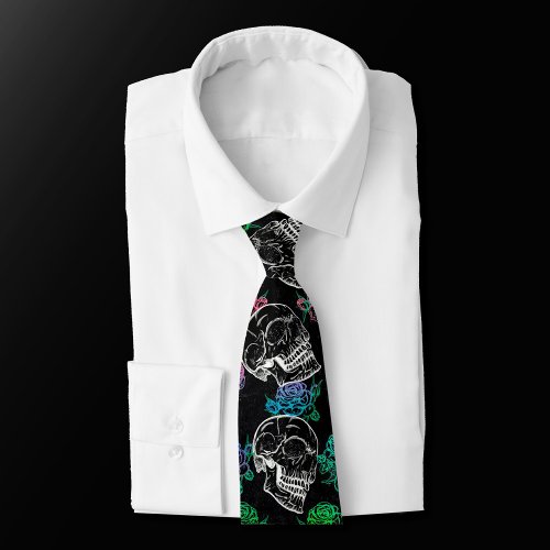 Skulls and Dark Roses  Gothic Glam Ombre Grunge Neck Tie