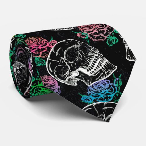 Skulls and Dark Roses  Gothic Glam Ombre Grunge Neck Tie
