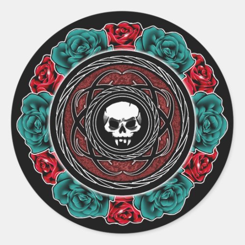 Skulls and Flowers Classic Round Sticker