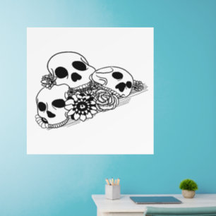 skulls and flowers day of the dead art wall decal