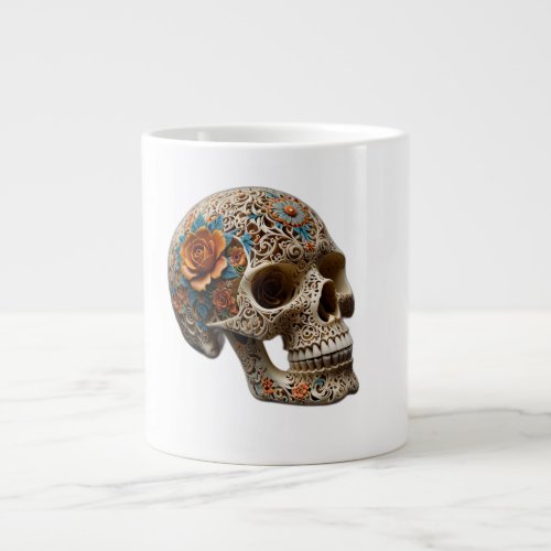 skulls and flowers giant coffee mug