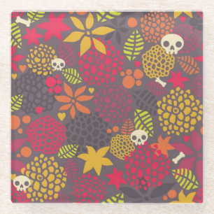 Skulls and flowers. glass coaster