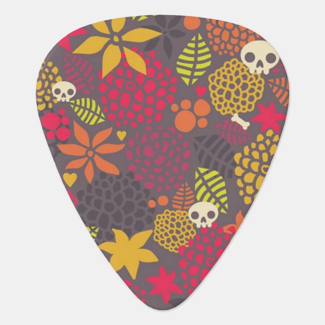 Skulls and flowers. guitar pick (Front)