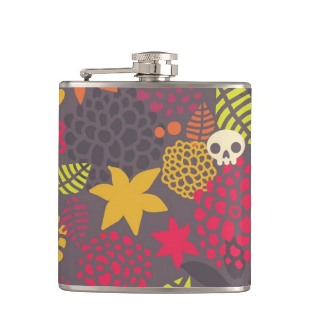 Skulls and flowers. hip flask (Front)