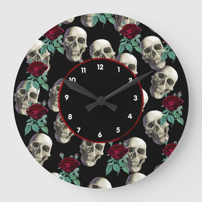 Skulls and Flowers Large Clock (Front)