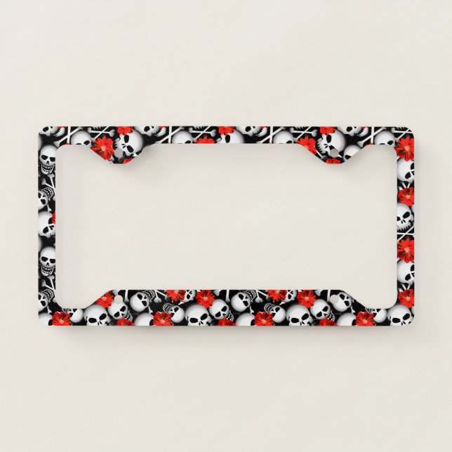 Skulls and flowers license plate frame (Front)